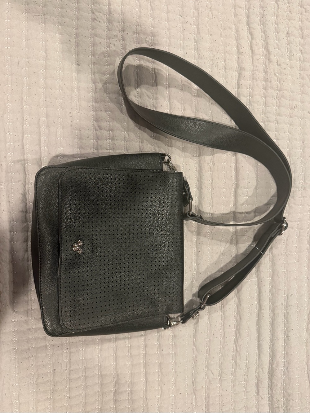 Disney Black Perforated Leather Crossbody Bag PIN DISPLAY